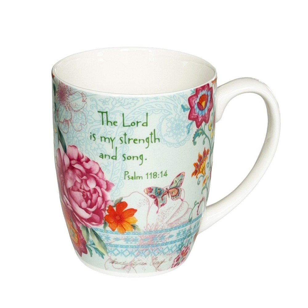 Faithfully Yours "The Lord Is My Strength And Song" Coffee Mug Cup Sandy Clough